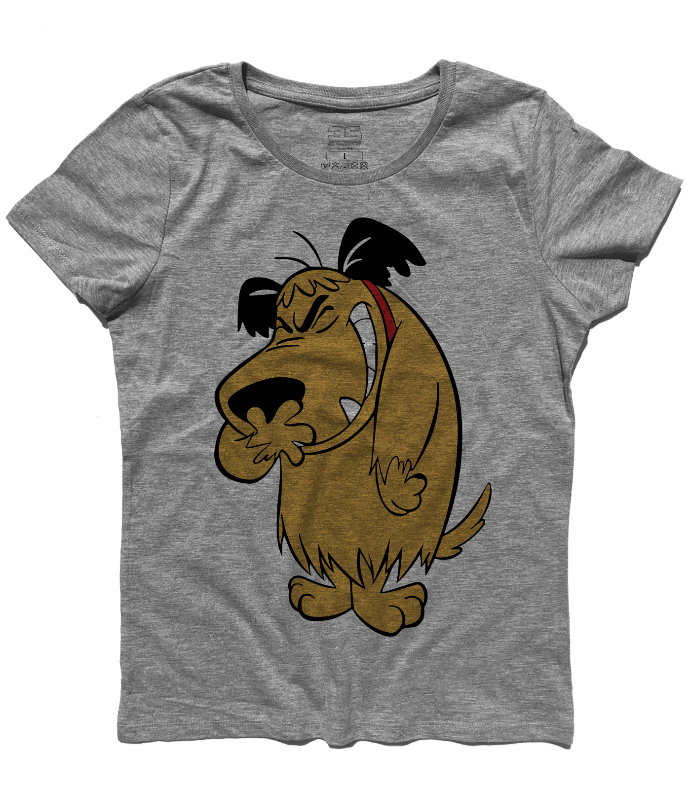 Muttley_3_wacky_races_t-shirt_donna_GM muttley t-shirt donna con immagine al tutta altezza del cane che ride