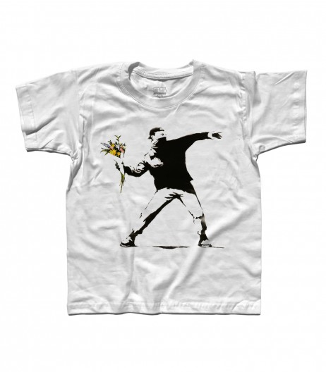 banksy t-shirt bambino raffigurante l'opera il lanciatore di fiori
