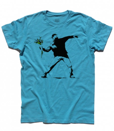 banksy t-shirt uomo raffigurante l'opera il lanciatore di fiori