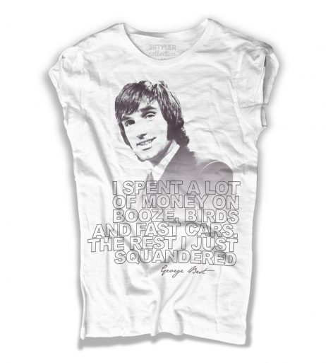 george best t-shirt donna bianca con frase i spent a lot of money