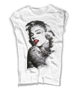 Marilyn tatuata t-shirt donna raffigurante l'attrice con il corpo ricoperto di tatuaggi