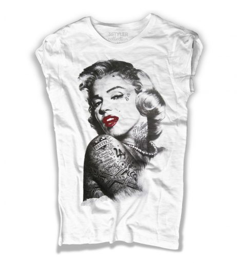 Marilyn tatuata t-shirt donna raffigurante l'attrice con il corpo ricoperto di tatuaggi