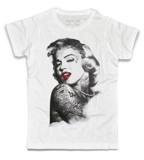 Marilyn tatuata t-shirt uomo raffigurante l'attrice con il corpo ricoperto di tatuaggi