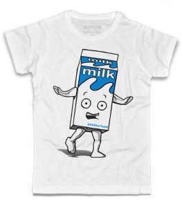 milky t-shirt uomo raffigurante il cartone di latte di coffee and tv dei Blur
