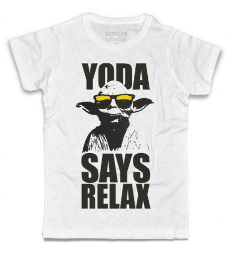 yoda t-shirt uomo bianca con scritta yoda says relax