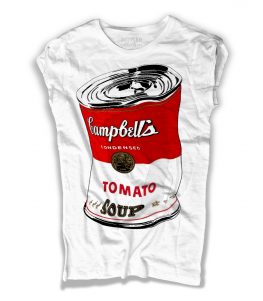 campbell's t-shirt donna andy warhol raffigurante il barattolo di zuppa accartocciato