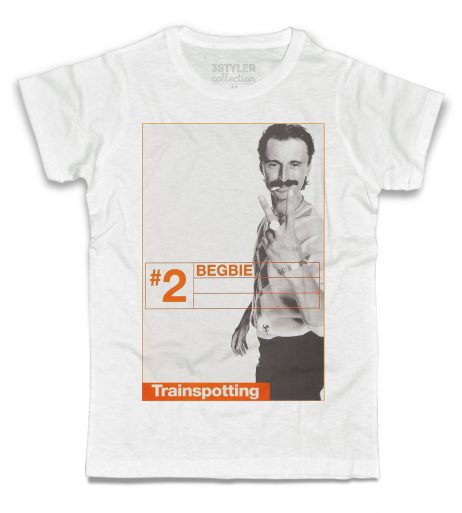 trainspotting t-shirt uomo bianca raffigurante il personaggio del film begbie