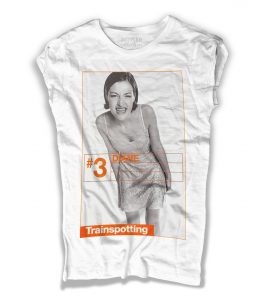 trainspotting t-shirt donna bianca raffigurante il personaggio del film diane