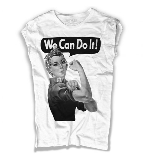 we can do it t-shirt donna raffigurante il famoso manifesto del femminismo