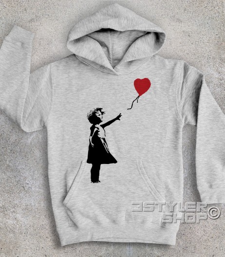 balloon girl felpa bambino banksy raffigurante una bimba con un palloncino a forma di cuore