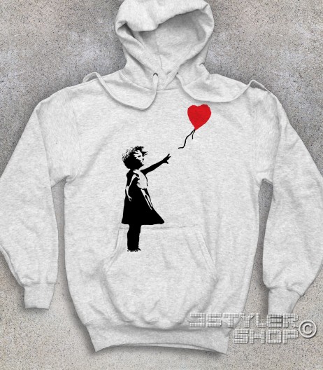balloon girl felpa unisex banksy raffigurante una bimba con un palloncino a forma di cuore