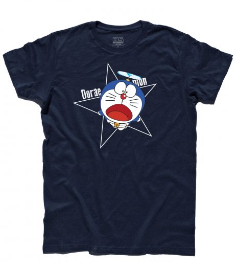 doraemon t-shirt uomo raffigurante il gatto spaziale blu con l'elica