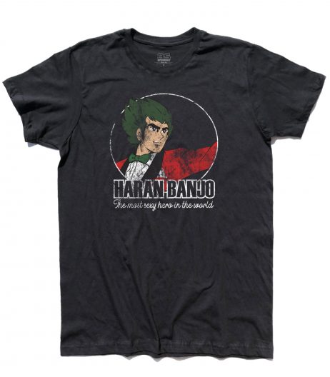 haran banjo t-shirt con scritta the most esxy hero in the world