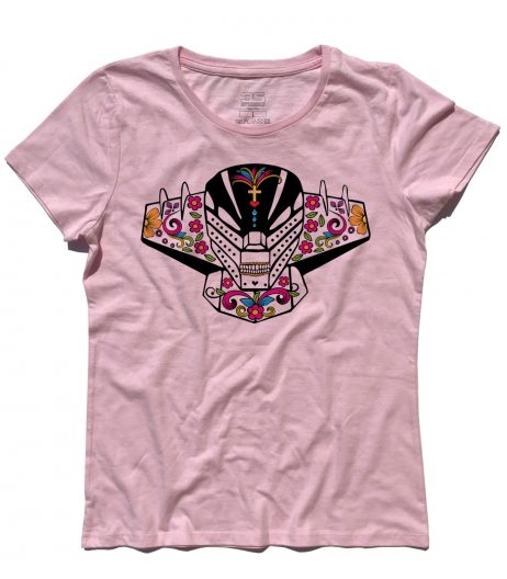 jeeg t-shirt donna raffigurante la testa di jeeg in versione teschio messicano