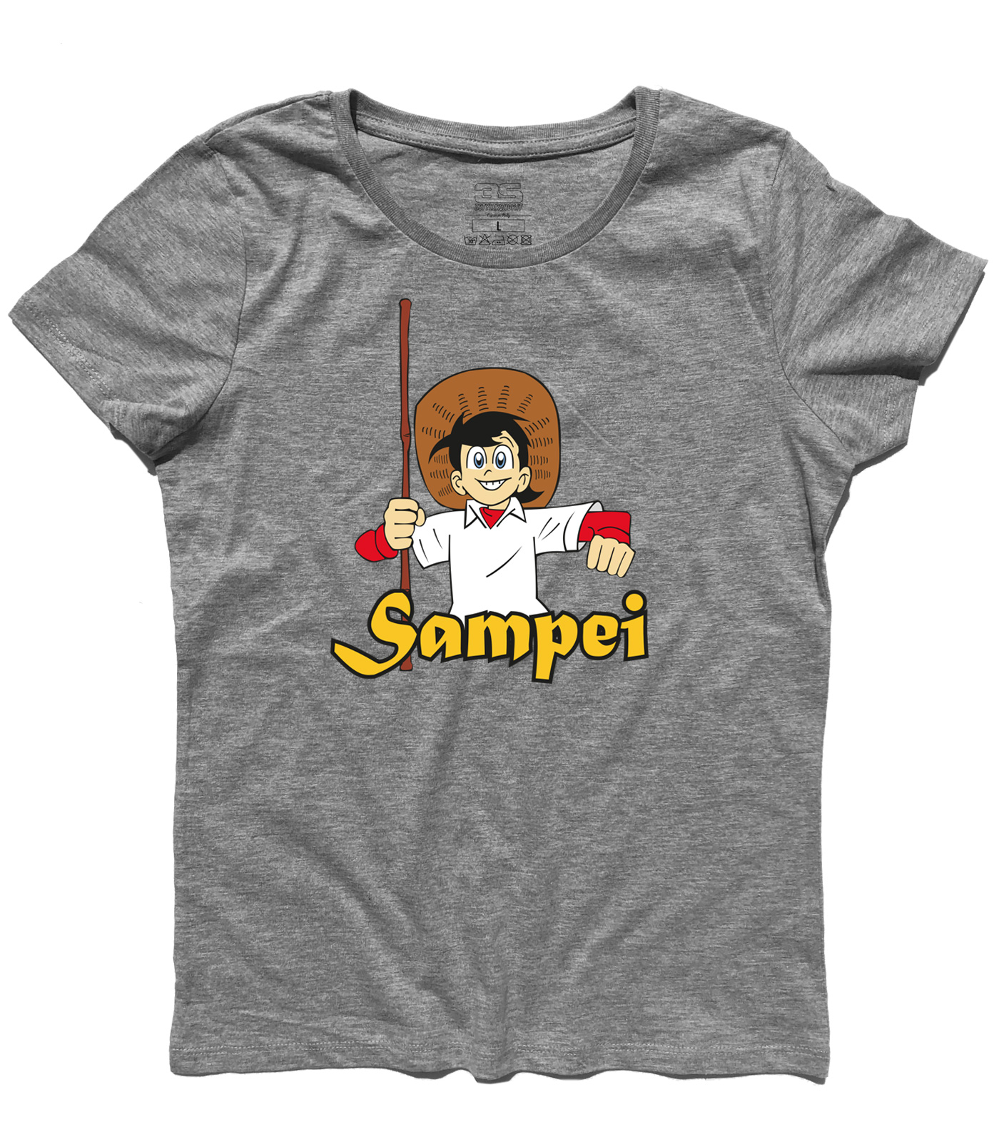 sampei_pescatore_t-shirt_donna_GM Sampei t-shirt donna raffigurante bil pescatore con il suo cappello e la canna da pesca