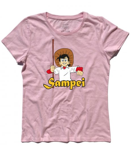 Sampei t-shirt donna raffigurante bil pescatore con il suo cappello e la canna da pesca