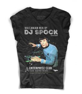Dj Spock t-shirt donna nera raffigurante Spock di Star Trek in versione dj