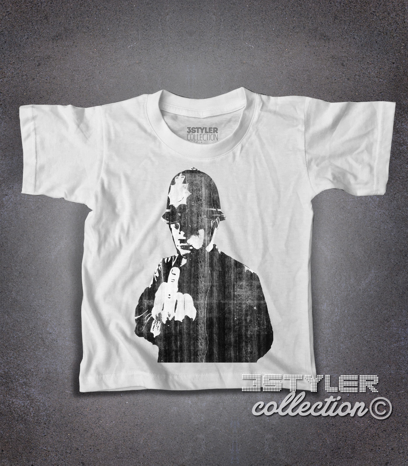 Rude copper t-shirt bambino raffigurante la celebre opera di Banksy