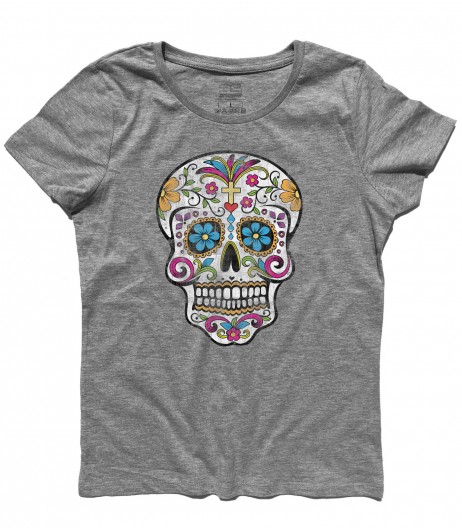 teschio messicano t-shirt donna con stampato un teschio messicano antichizzato