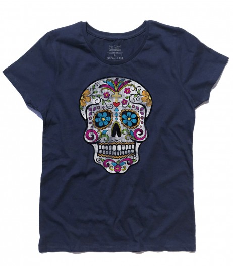 teschio messicano t-shirt donna con stampato un teschio messicano antichizzato