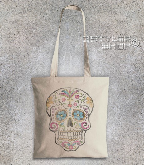 teschio messicano borsa shopper con stampato un teschio messicano antichizzato