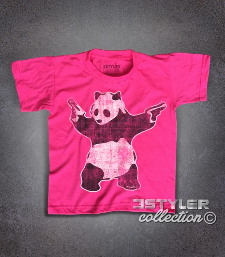 panda pistole t-shirt bambino raffigurante l'opera panda with guns di banksy