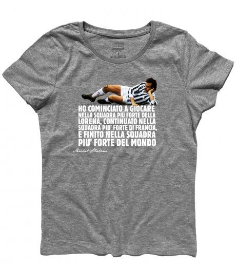 platini t-shirt donna raffigurante il campione della juventus sdraiato in una posa famosa