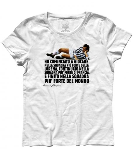platini t-shirt donna raffigurante il campione della juventus sdraiato in una posa famosa