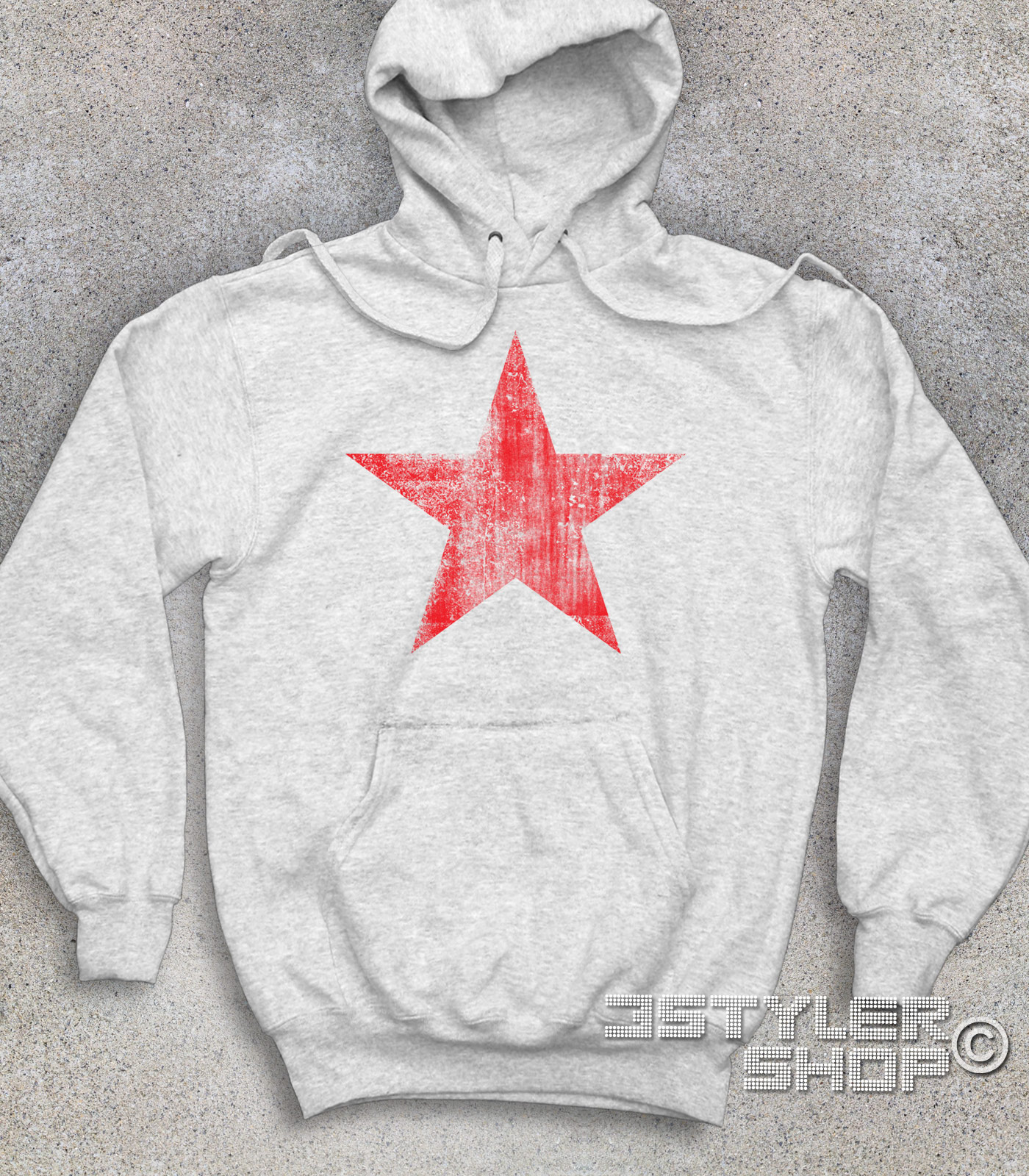 stella_rossa_red_star_felpa_unisex_GC stella rossa felpa unisex raffigurante una stella rossa in versione antichizzata
