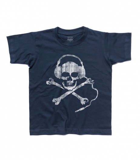 teschio dj t-shirt bambino dj skull raffigurante un teschio antichizzato con le cuffie da dj