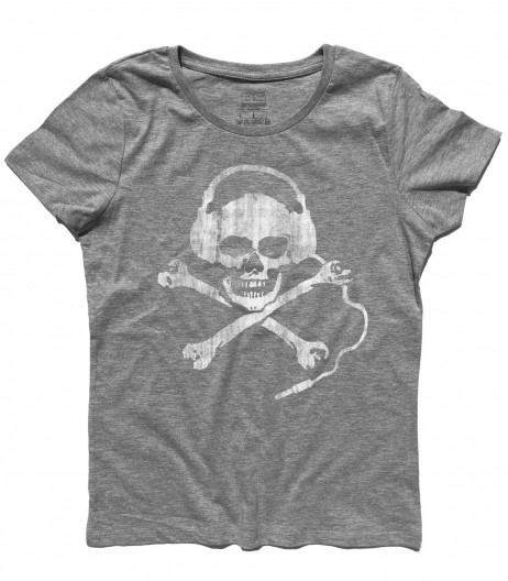 teschio dj t-shirt donna dj skull raffigurante un teschio antichizzato con le cuffie da dj