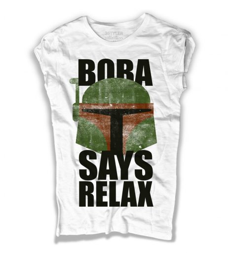 Boba fett t-shirt donna bianca con scritta Boba says relax