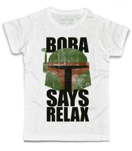 Boba fett t-shirt uomo bianca con scritta Boba says relax
