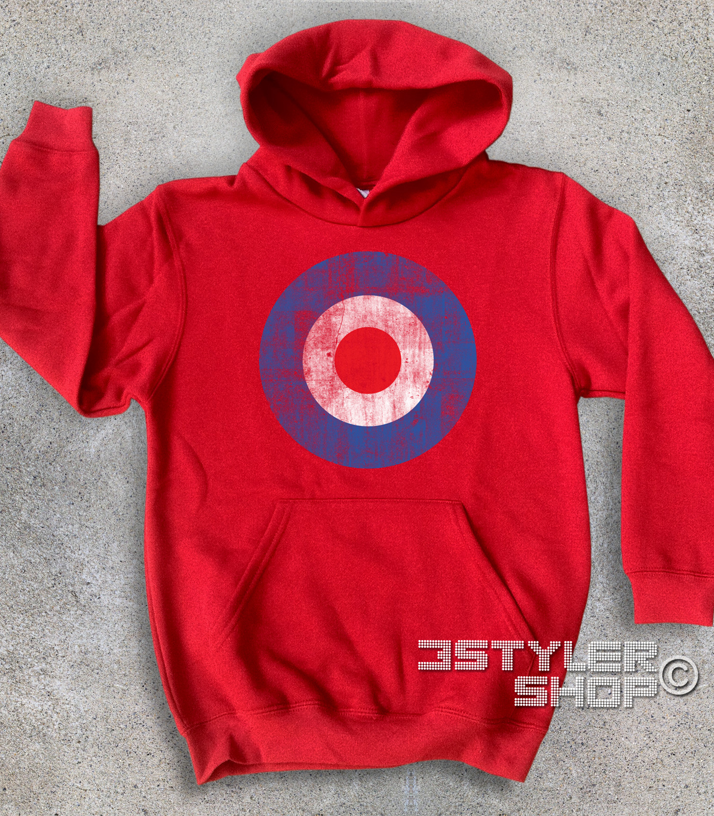 target_mods_vintage_felpa_bambino_rd target mods felpa bambino raffigurante il classico simbolo dei Mods in versione antichizzata