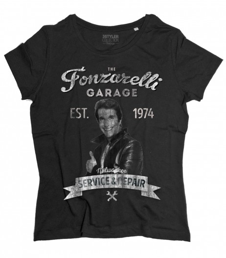 The Fonz t-shirt donna raffigurante Fonzie e la scritta Garage Fonzarelli