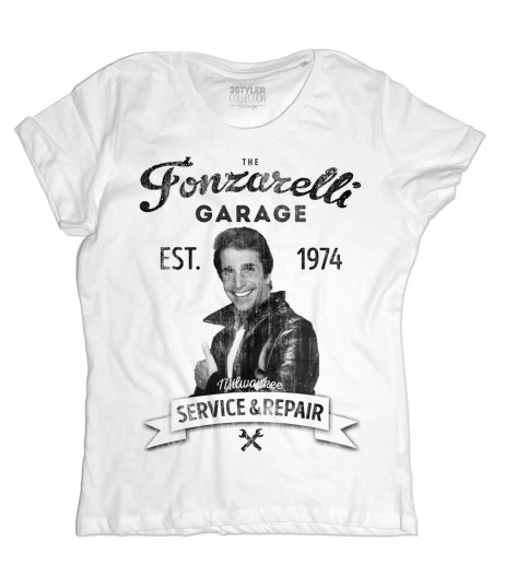 The Fonz t-shirt donna raffigurante Fonzie e la scritta Garage Fonzarelli
