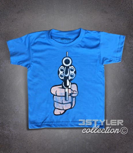 Roy Lichtenstein gun t-shirt bambino raffigurante una pistola in stile pop art