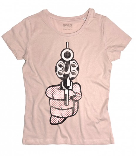 Roy Lichtenstein gun t-shirt donna raffigurante una pistola in stile pop art