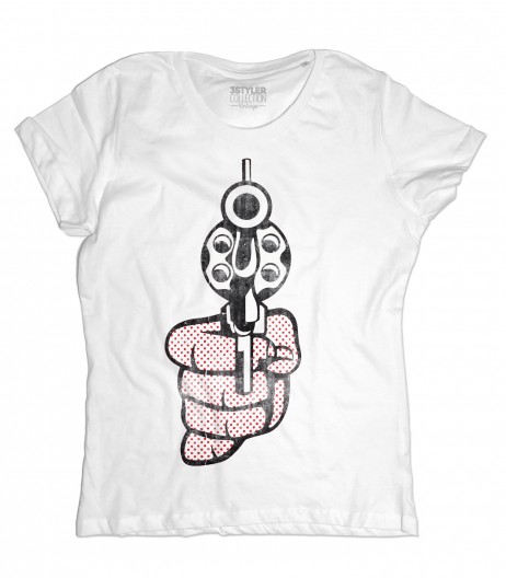 Roy Lichtenstein gun t-shirt donna raffigurante una pistola in stile pop art