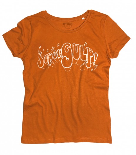 SuperGulp t-shirt donna raffigurante il logo della famosa trasmissione che negli anni 70 e 80 portò i fumetti italiani e americani in TV