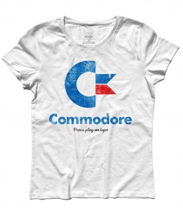 ommodore 64 t-shirt donna con logo e scritta Press play on tape