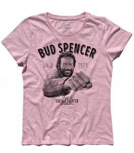 Bud spencer t-shirt donna raffigurante l'attore mentre da un pugno e la scritta vintage fighter