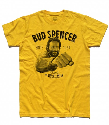 Bud spencer t-shirt uomo raffigurante l'attore mentre da un pugno e la scritta vintage fighter