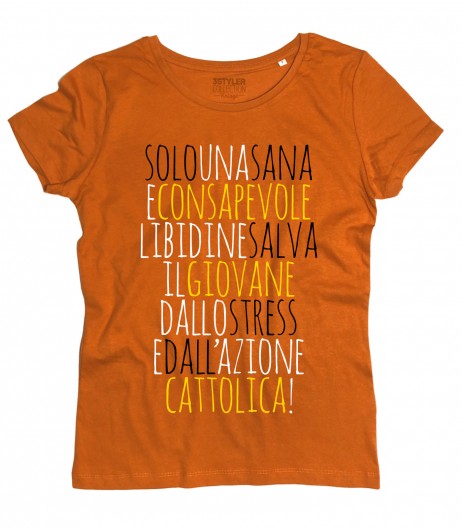 Zucchero t-shirt donna con parte del testo di una sua canzone "Solo una sana e consapevole libidine"