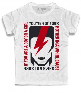 David Bowie t-shirt bianca ispirata alla canzone Rebel Rebel