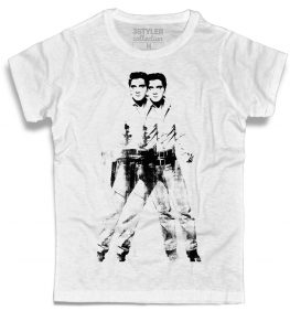 double Elvis t-shirt uomo bianca ispirata all'opera pop di Andy Warhol