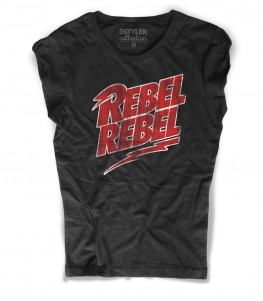rebel rebel t-shirt nera ispirata alla canzone di david bowie