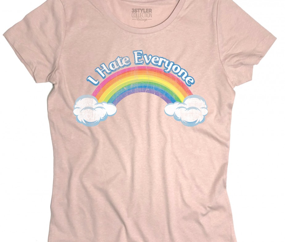 3styler T-Shirt Donna Allegrorso Cheer Bear Orsetti Bears Arcobaleno Rainbow - Linea Classic - 100% Cotone 185 gr/mq (S, Bianco