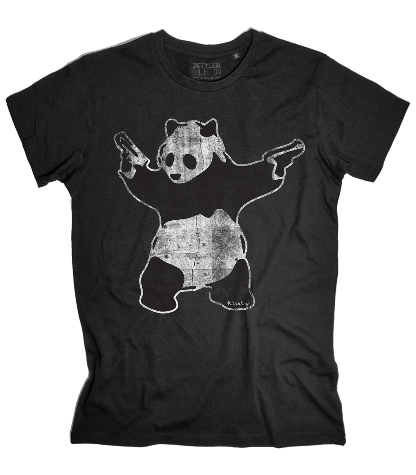 t-shirt_uomo_banksy_panda_pistole_gun_BK panda pistole t-shirt uomo raffigurante l'opera panda with guns di banksy