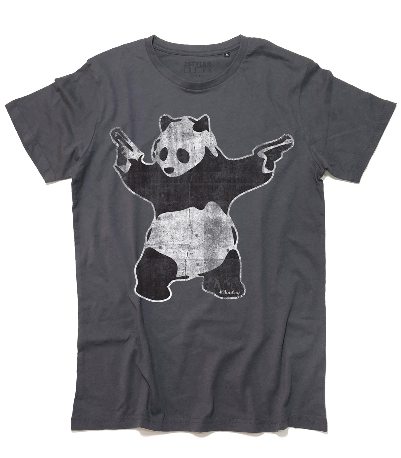 t-shirt_uomo_banksy_panda_pistole_gun_DG panda pistole t-shirt uomo raffigurante l'opera panda with guns di banksy